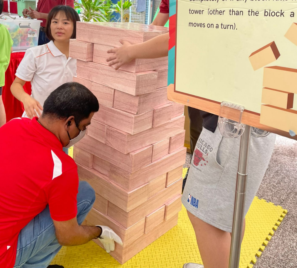 Professional Giant Jenga setup for Singapore corporate team building